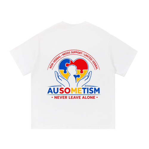 The Ausometism safety shirt for youth young adults double sided in WHITE